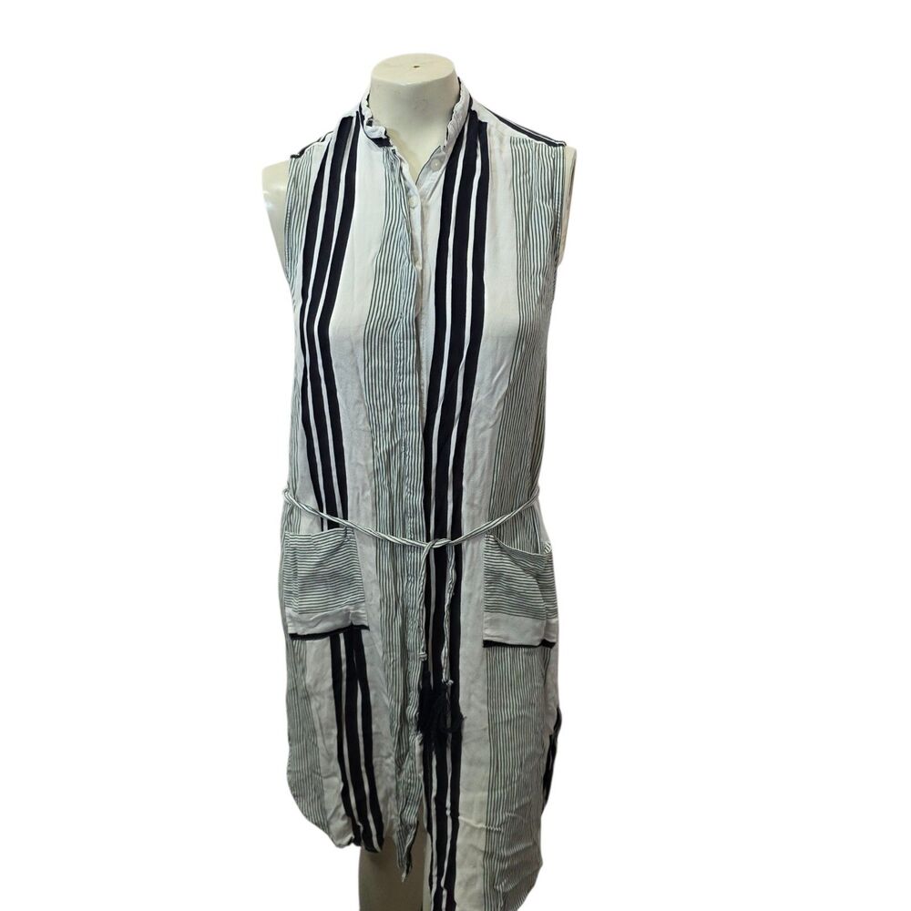 Faithfull The Brand Stripe Shirt Dress Sleeveless Belted Pockets Tunic
